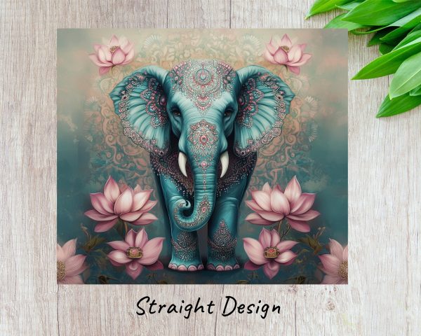 Beautiful Elephant Surrounded by Lotus Flowers 20oz Skinny Tumbler Sublimation Wrap PNG - Image 3