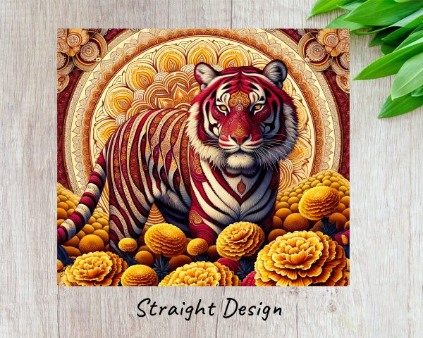 Majestic Tiger Surrounded by Flowers 20oz Skinny Tumbler Sublimation Wrap PNG - Image 3