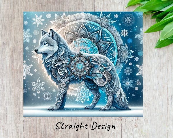 Intricate Snowflake Mandala Wolf Art 20oz Skinny Tumbler Sublimation Wrap PNG - Image 3