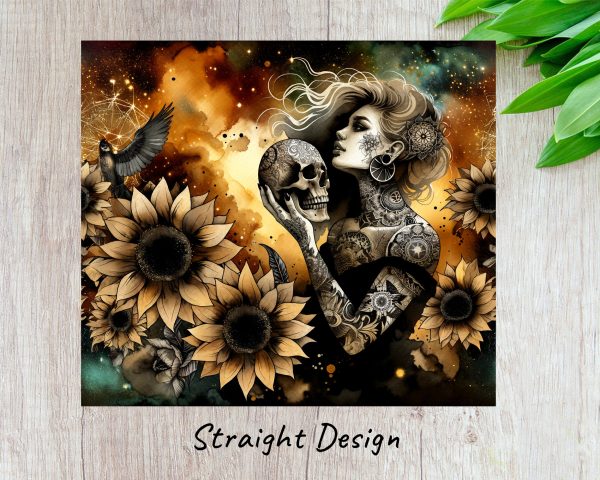 Gothic Sunflower Tattoo Art 20oz Skinny Tumbler Sublimation Wrap PNG - Image 3