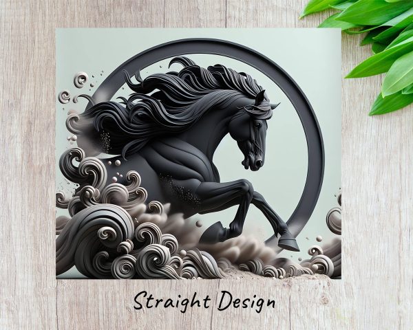 Majestic Black Horse and Waves Art 20oz Skinny Tumbler Wrap Sublimation PNG - Image 3