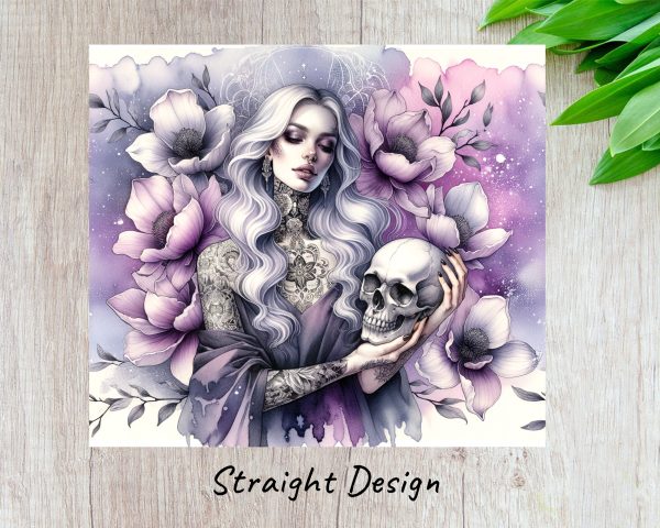 Enchanting Gothic Art Woman with Skull 20oz Skinny Tumbler Sublimation Wrap PNG - Image 3