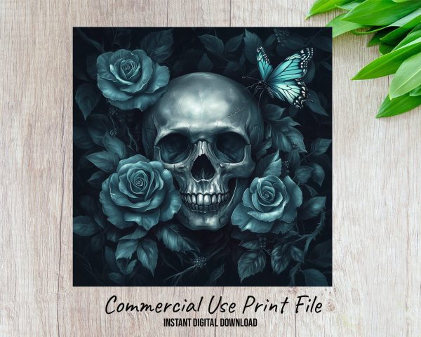 Skull with Roses and Butterfly Wind Spinner Sublimation Design PNG - Image 2