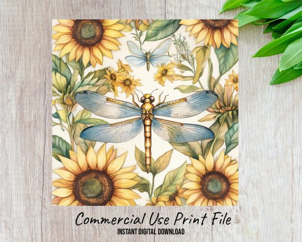 Dragonfly and Sunflowers Wind Spinner Sublimation Design PNG - Image 2