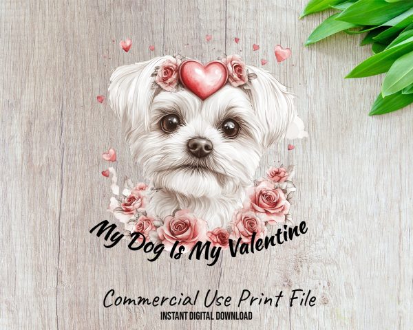 Adorable Dog with Floral Hearts Sublimation Design PNG - Image 2