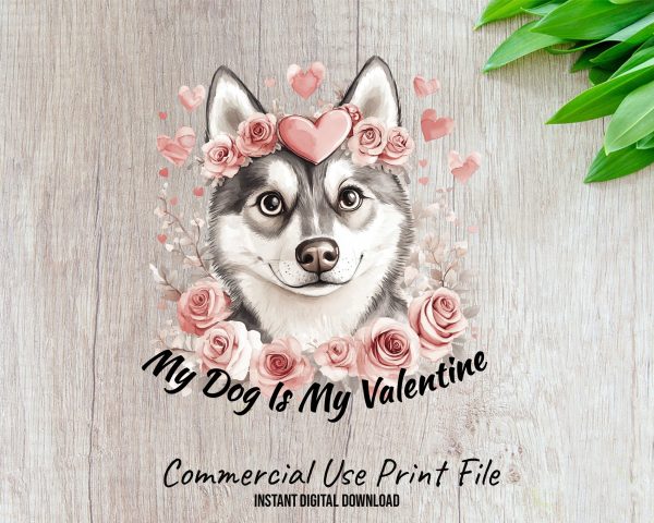 Adorable Husky with Roses and Hearts Sublimation Design PNG - Image 2