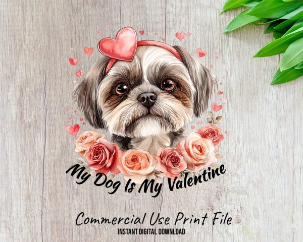 Adorable Dog with Roses Valentine Sublimation Design PNG - Image 2