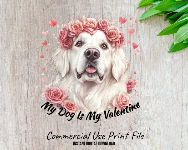 Beautiful White Dog with Rose Crown Sublimation Design PNG - Image 2