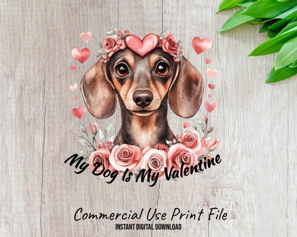 My Dog Is My Valentine with Heart and Flowers Sublimation Design PNG - Image 2