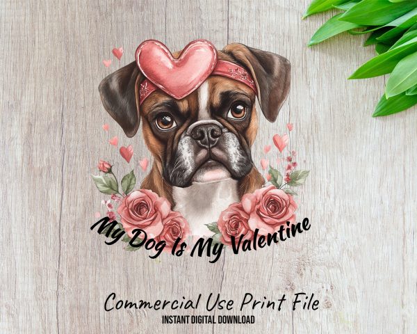 Adorable Boxer Dog My Valentine Sublimation Design PNG - Image 2