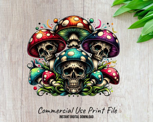 Psychedelic Skull Mushrooms Art 300 DPI Sublimation Design File