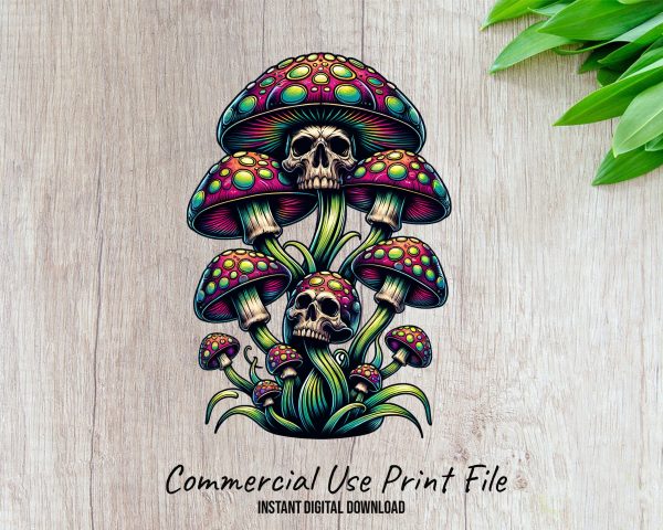 Psychedelic Skulls and Mushrooms 300 DPI Transparent PNG Sublimation Design