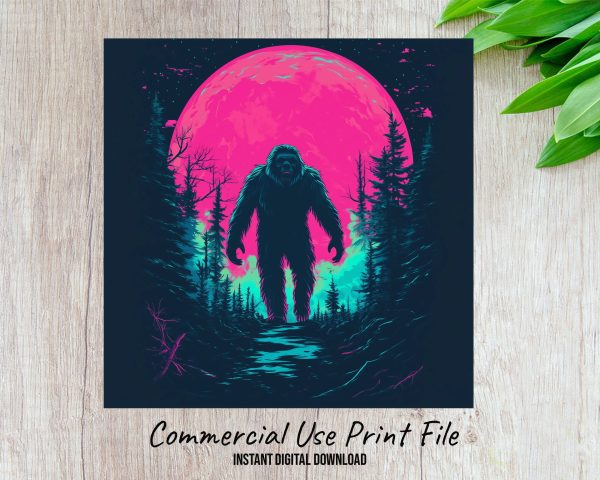 Bigfoot Moonlit Forest Wind Spinner Sublimation Design PNG, Mystical Bigfoot Art, Wind Spinner Decoration, Digital Download - Image 2