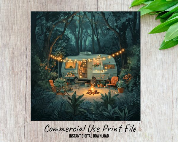 Camping Forest Night Scene, Camper Decor, Printable PNG, Sublimation Design for Wind Spinners, Craft Supplies, DIY Projects - Image 2