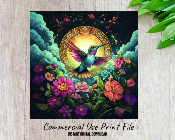 Hummingbird and Floral Wind Spinner Design, Sublimation PNG, Garden Art, Digital Download, Vibrant Print, Outdoor Decor - Image 2