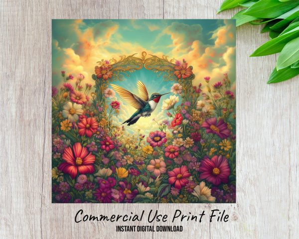 Hummingbird Floral Wind Spinner Sublimation Design PNG, Spring Garden Decor, Vibrant Floral Digital Art for Crafts, Instant Download - Image 2