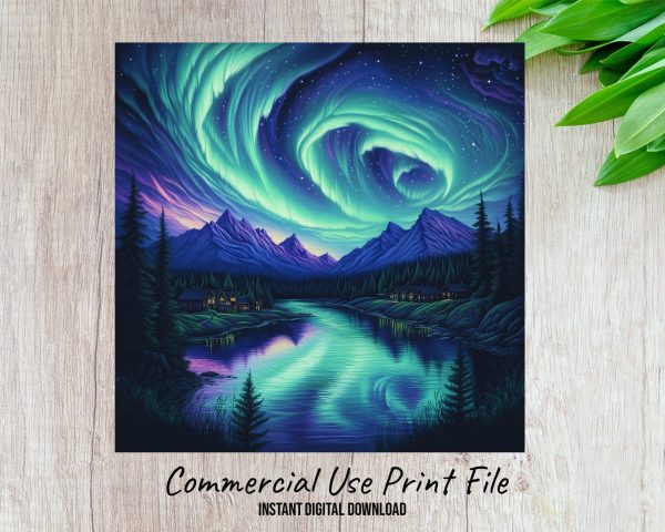 Northern Lights Wind Spinner Design PNG, Aurora Borealis Nature Scene, Printable for Sublimation, Digital Download, Home Decor - Image 2