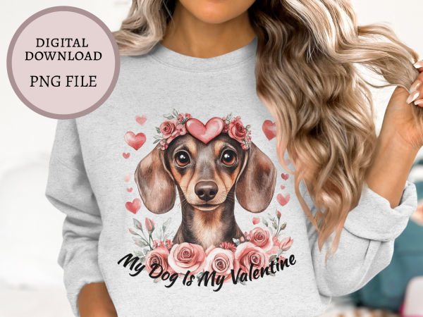 My Dog Is My Valentine with Heart and Flowers Sublimation Design PNG