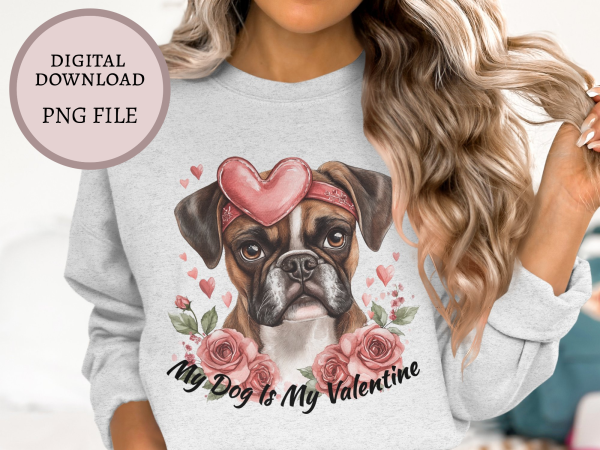 Adorable Boxer Dog My Valentine Sublimation Design PNG