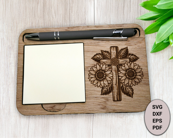 Sunflower Cross Design for Sticky Notepad Holder Laser SVG File