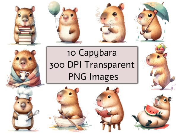 10 Capybara Clipart Bundle