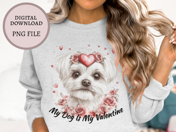 Adorable Dog with Floral Hearts Sublimation Design PNG