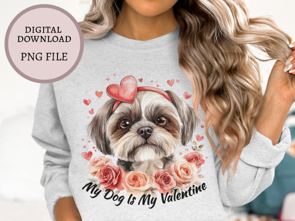 Adorable Dog with Roses Valentine Sublimation Design PNG