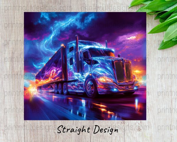 Lightning Storm Semi-Truck Art for 20oz Skinny Sublimation Tumbler Wrap - Image 3