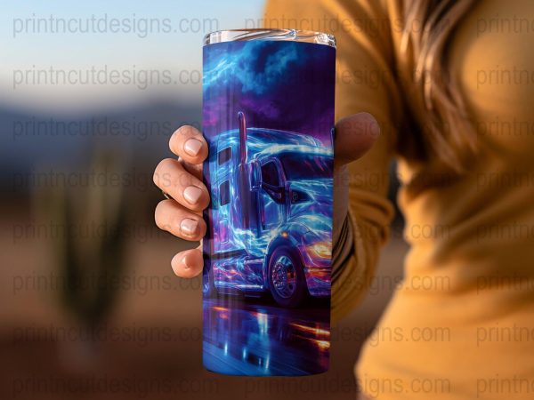 Lightning Storm Semi-Truck Art for 20oz Skinny Sublimation Tumbler Wrap - Image 2