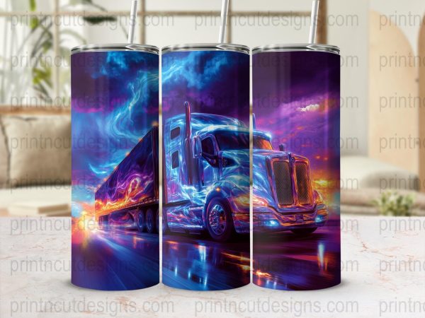 Lightning Storm Semi-Truck Art for 20oz Skinny Sublimation Tumbler Wrap