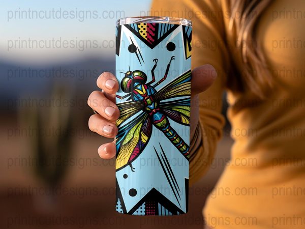 Vibrant Pop Art Dragonfly 20oz Skinny Sublimation Tumbler Wrap - Image 2