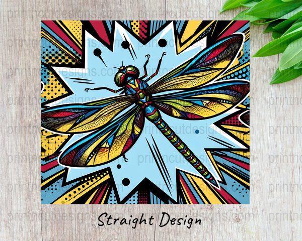 Vibrant Pop Art Dragonfly 20oz Skinny Sublimation Tumbler Wrap - Image 3