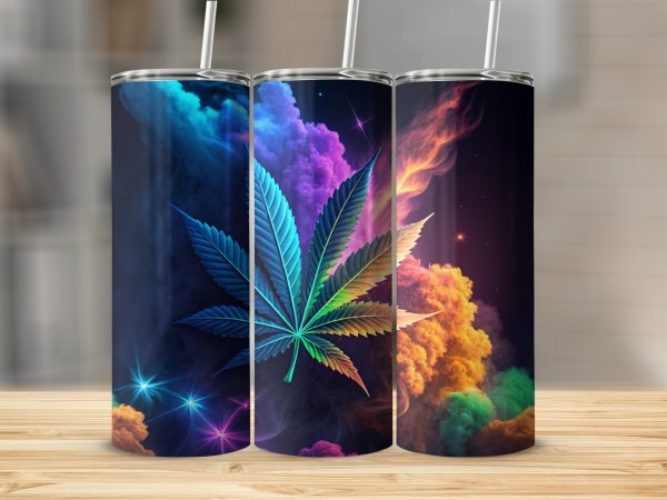 Psychedelic Cannabis Leaf Colorful Art 20oz Skinny Tumbler Sublimation Wrap PNG