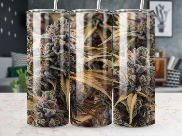 Cannabis Flower Design 20oz Skinny Tumbler Sublimation Wrap PNG - Image 3