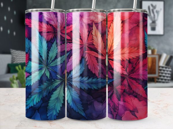 Vibrant Multicolor Leaf Pattern 20oz Skinny Tumbler Sublimation Wrap PNG - Image 3