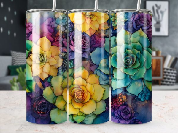 Colorful Abstract Floral Design for 20oz Skinny Tumbler Sublimation Wrap PNG - Image 3