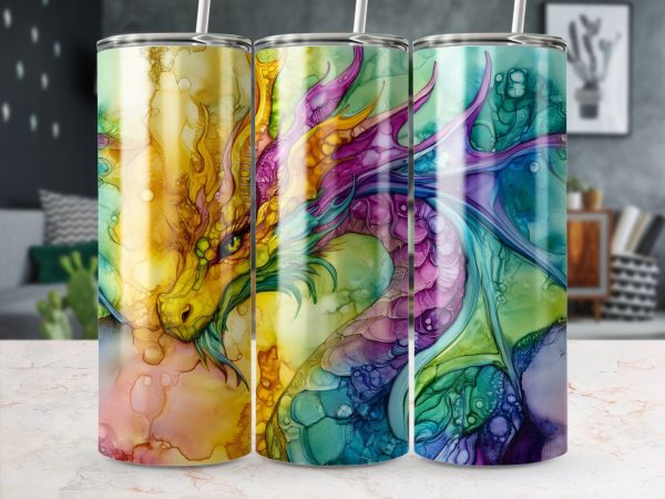 Vibrant Fantasy Dragon Illustration for 20oz Skinny Tumbler Sublimation Wrap PNG - Image 3