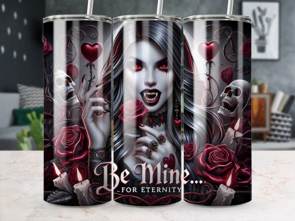 Gothic Vampire Be Mine 20oz Skinny Tumbler Sublimation Wrap PNG - Image 3