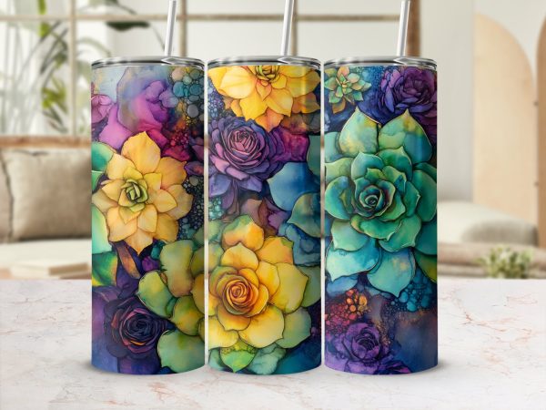 Colorful Abstract Floral Design for 20oz Skinny Tumbler Sublimation Wrap PNG - Image 2