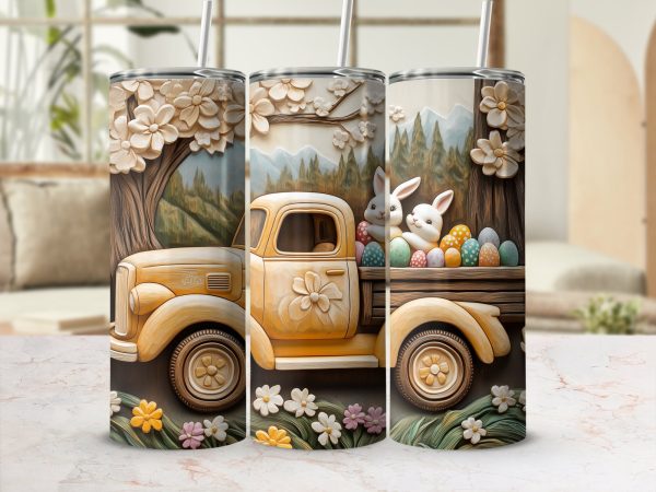 Easter Bunny Truck Tumbler Wrap - Image 2