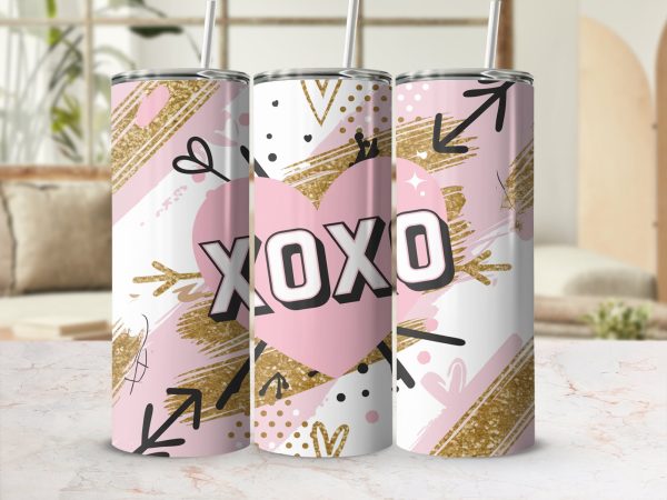 XOXO Pink Heart Skinny Tumbler - Image 2