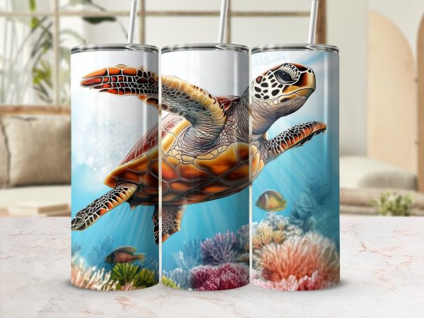 Stunning Sea Turtle Underwater Scene 20oz Sublimation Tumbler Wrap - Image 2