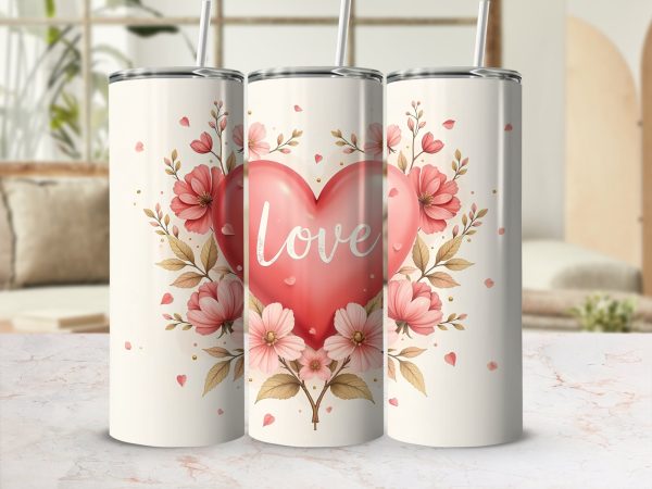 Heart with Flowers Love 20oz Sublimation Tumbler Wrap - Image 2