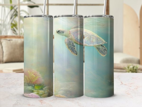 Beautiful Ocean Turtle Design 20oz Sublimation Tumbler Wrap - Image 2