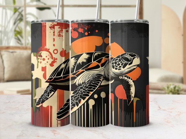 Retro Artistic Sea Turtle Graphic 20oz Sublimation Tumbler Wrap - Image 2