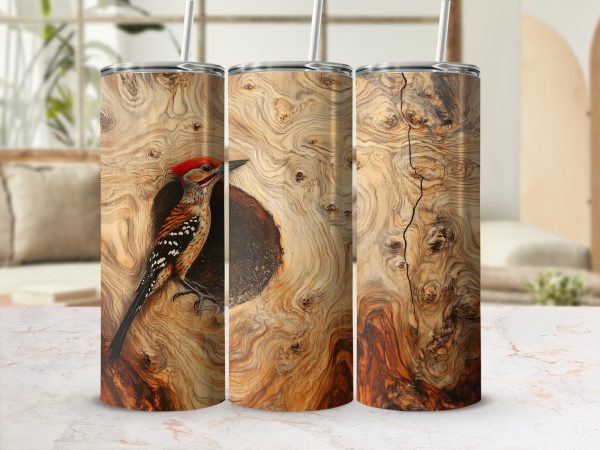 Woodpecker on Tree Knot Design 20oz Sublimation Tumbler Wrap - Image 2