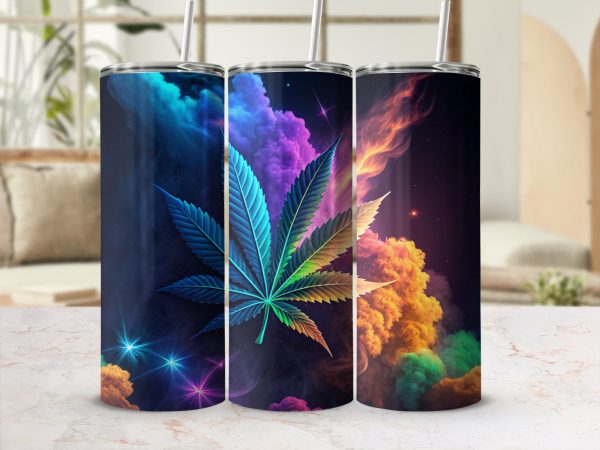 Psychedelic Cannabis Leaf Colorful Art 20oz Skinny Tumbler Sublimation Wrap PNG - Image 2