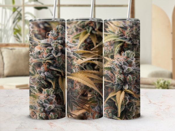 Cannabis Flower Design 20oz Skinny Tumbler Sublimation Wrap PNG - Image 2