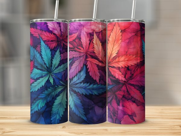 Vibrant Multicolor Leaf Pattern 20oz Skinny Tumbler Sublimation Wrap PNG