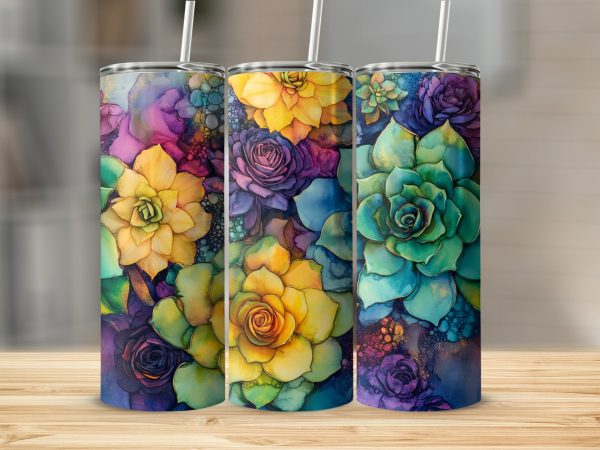 Colorful Abstract Floral Design for 20oz Skinny Tumbler Sublimation Wrap PNG